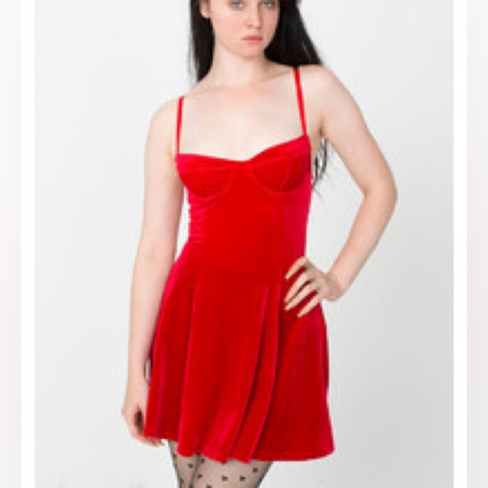 American apparel velvet underwire bustier skater dress , Red size M